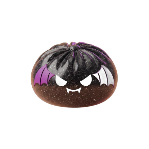 Glitter Bat Halloween Dumpling Squishy being squeezed, soft slow-rise foam