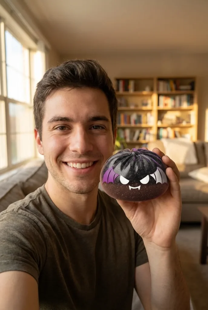 Glitter Bat Halloween Dumpling Squishy in everyday life