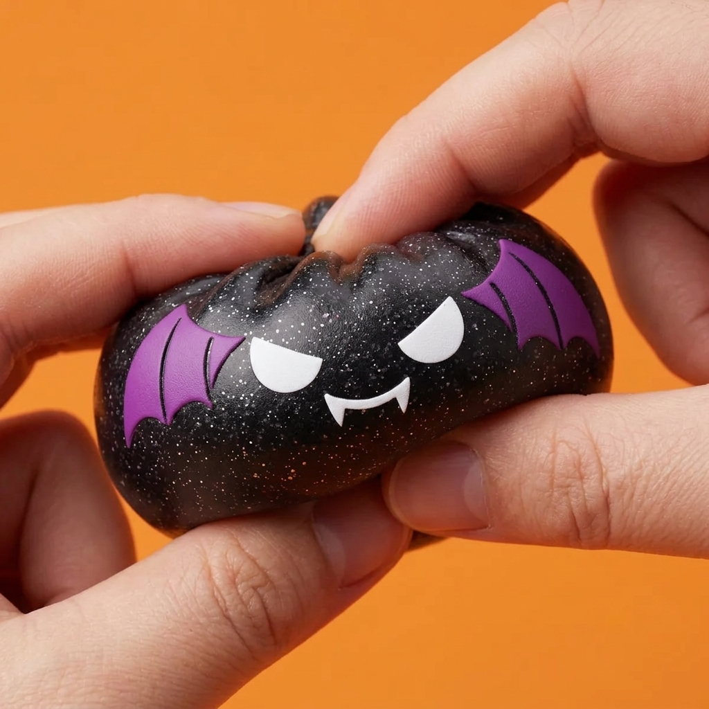 Glitter Bat Halloween Dumpling Squishy — slow-rise effect, the foam springs back slowly