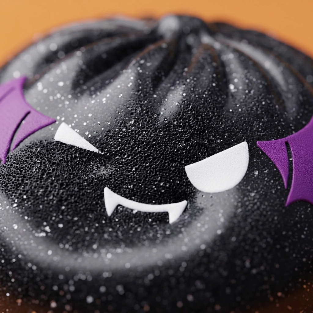 Glitter Bat Halloween Dumpling Squishy — close-up of the texture