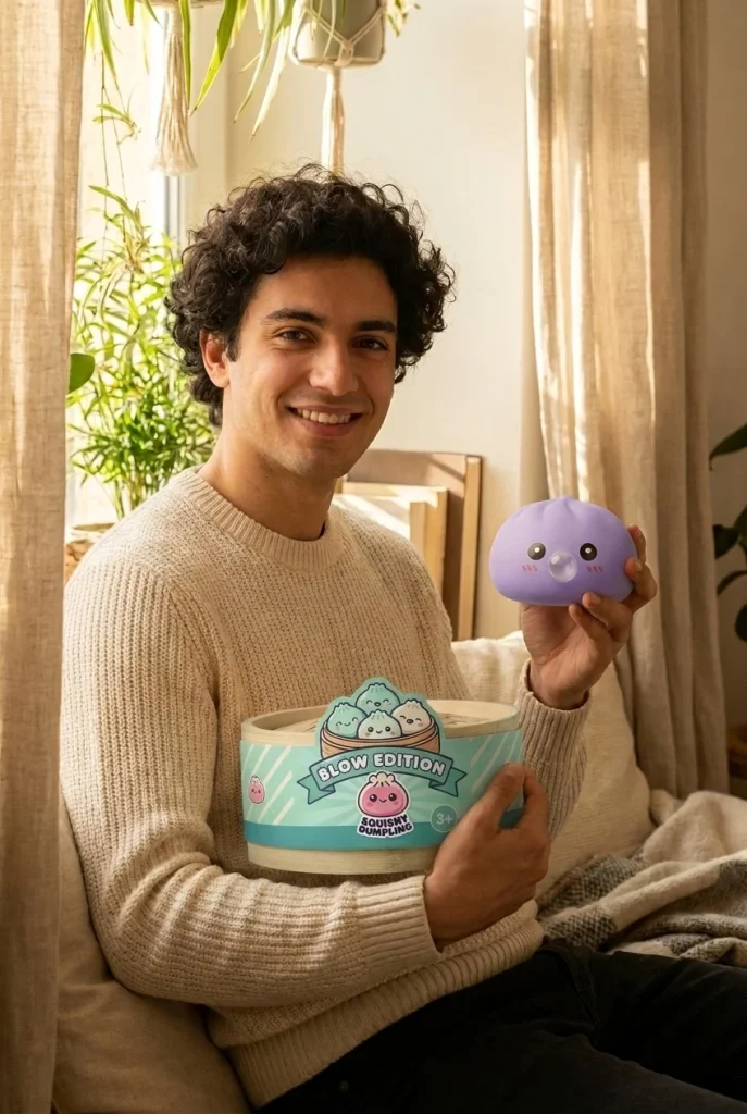 Big Ocean Blue Dumpling Squishy with its box