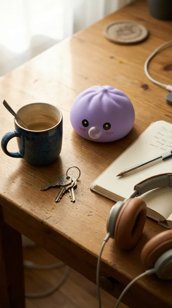 Big Ocean Blue Dumpling Squishy on the desk