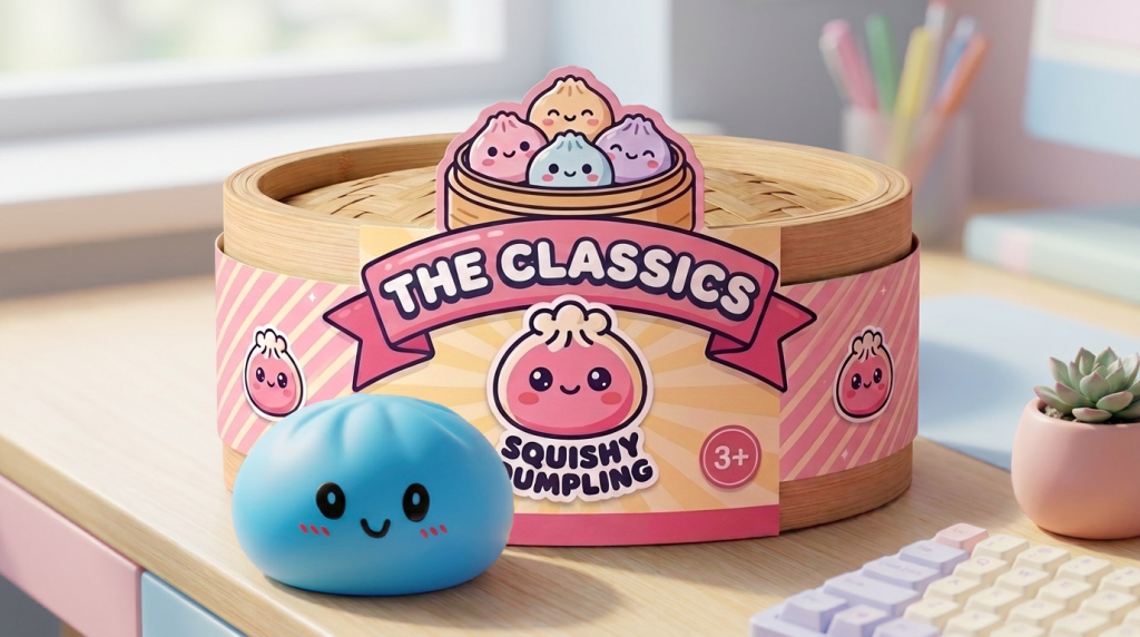 Ocean Blue Dumpling Squishy in its kawaii setting