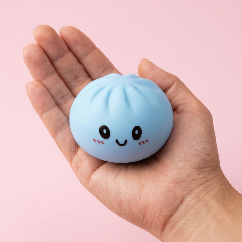 Ocean Blue Dumpling Squishy held in hand, actual size