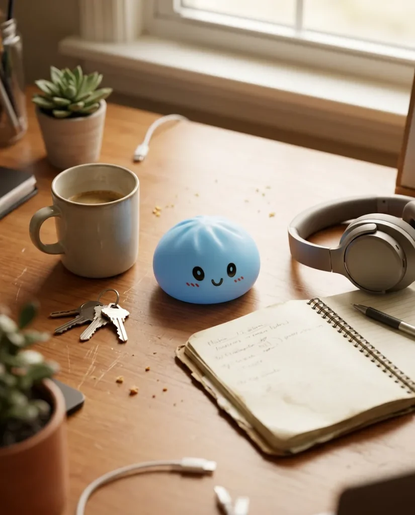 Ocean Blue Dumpling Squishy on the desk
