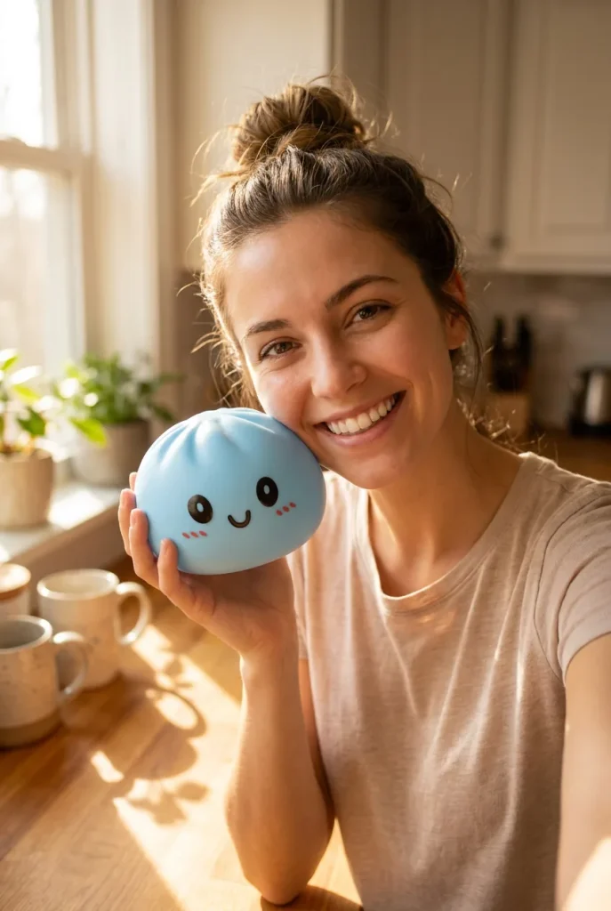 Ocean Blue Dumpling Squishy in everyday life