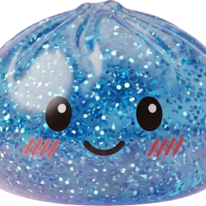 Calm Blue Glitter Dumpling Squishy being squeezed, soft slow-rise foam