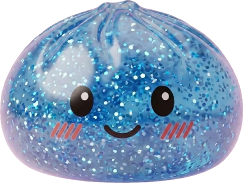 Calm Blue Glitter Dumpling Squishy being squeezed, soft slow-rise foam