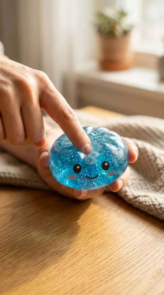 Calm Blue Glitter Dumpling Squishy mid-squish