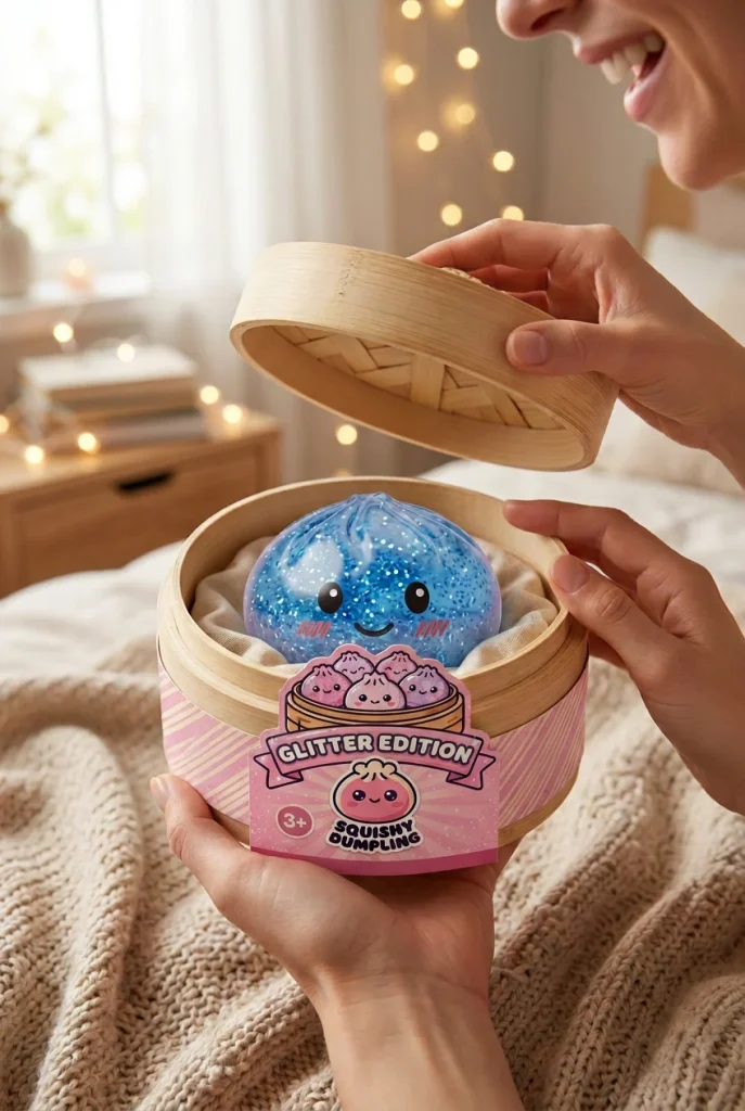 Calm Blue Glitter Dumpling Squishy unboxing moment