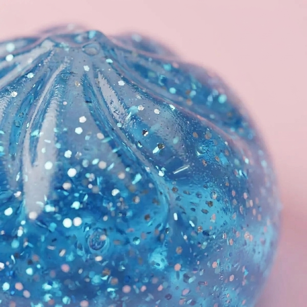 Calm Blue Glitter Dumpling Squishy — close-up of the texture