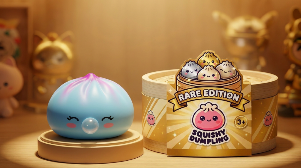 Frost Blue Rare Blow Dumpling Squishy in its kawaii setting