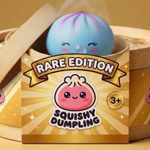 Frost Blue Rare Blow Dumpling Squishy in its bamboo steamer box