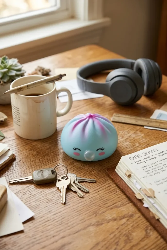 Frost Blue Rare Blow Dumpling Squishy on the desk