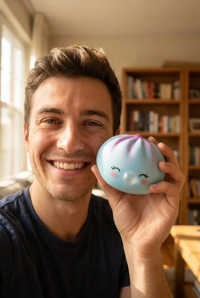 Frost Blue Rare Blow Dumpling Squishy in everyday life