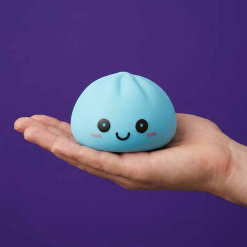 Aurora Blue Dumpling Squishy Night Light held in hand, actual size