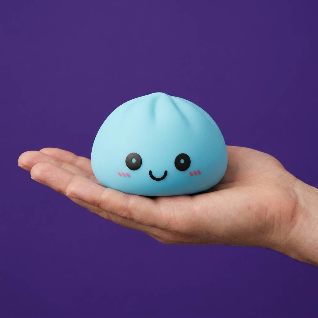 Aurora Blue Dumpling Squishy Night Light held in hand, actual size