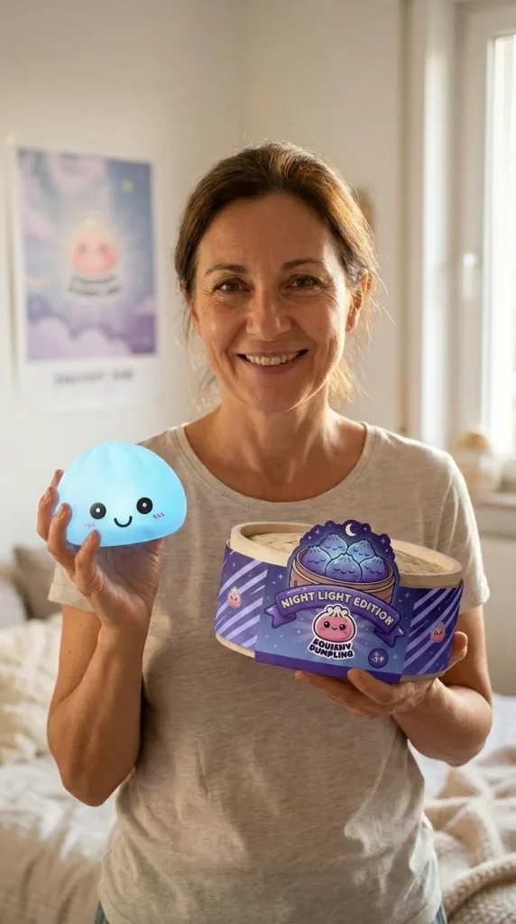 Aurora Blue Dumpling Squishy Night Light with its box