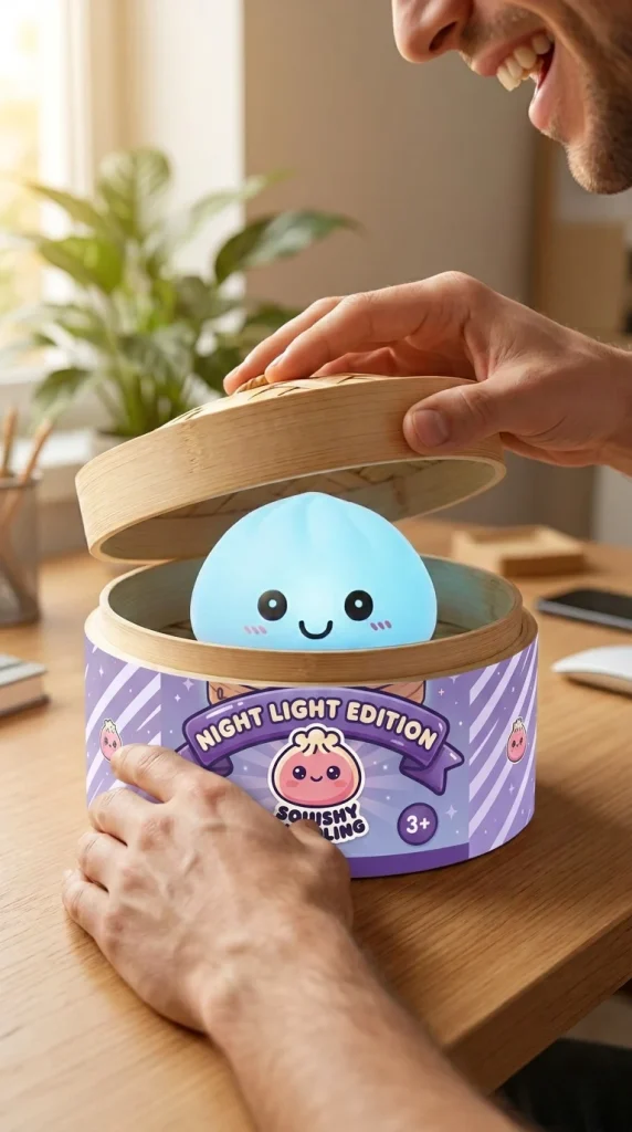 Aurora Blue Dumpling Squishy Night Light unboxing moment
