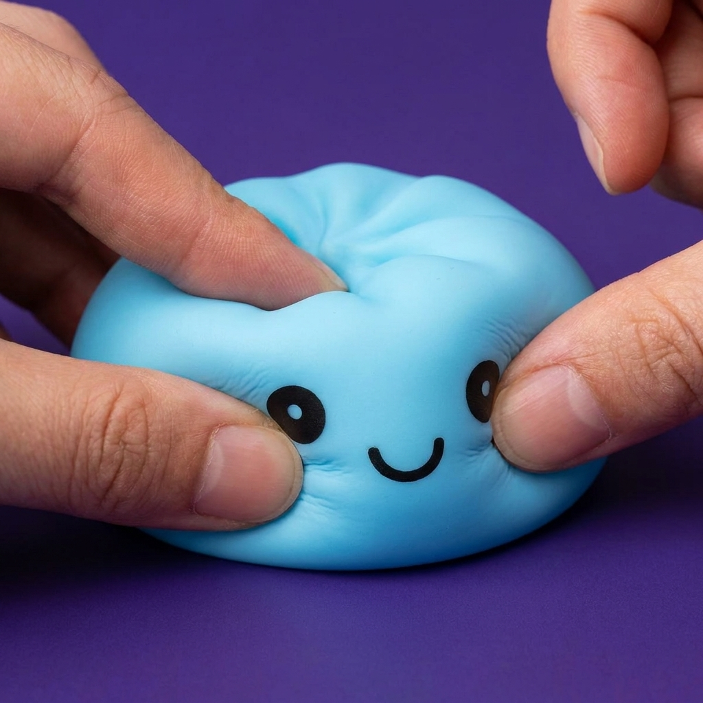Aurora Blue Dumpling Squishy Night Light being squeezed, soft slow-rise foam