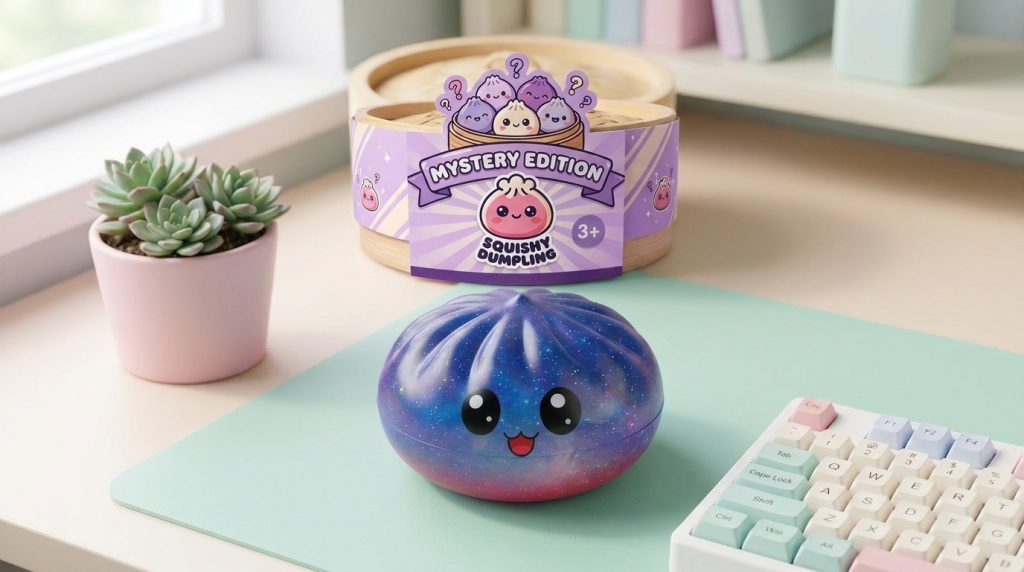 Charming Mystery Dumpling Squishy in its kawaii setting