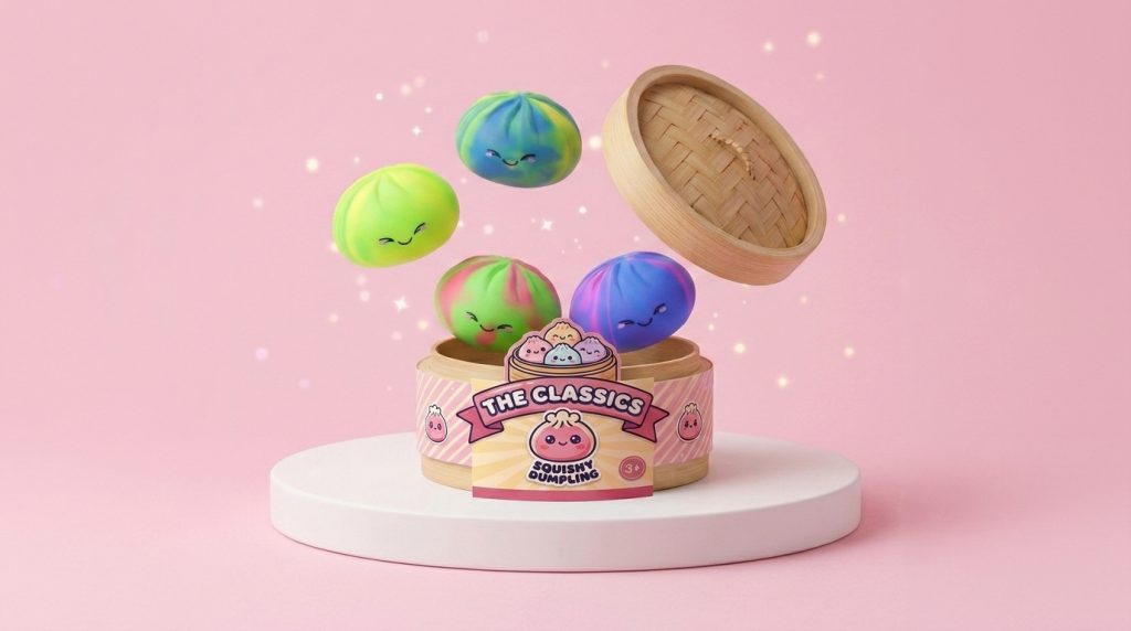 Rainbow Dumpling Squishy being squeezed, soft slow-rise foam