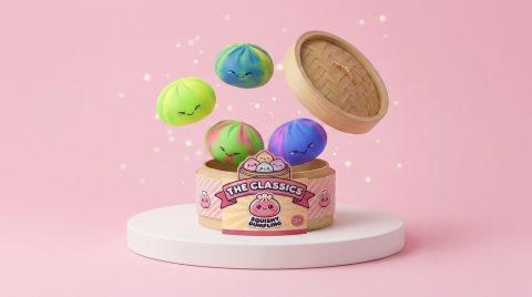 Rainbow Dumpling Squishy being squeezed, soft slow-rise foam