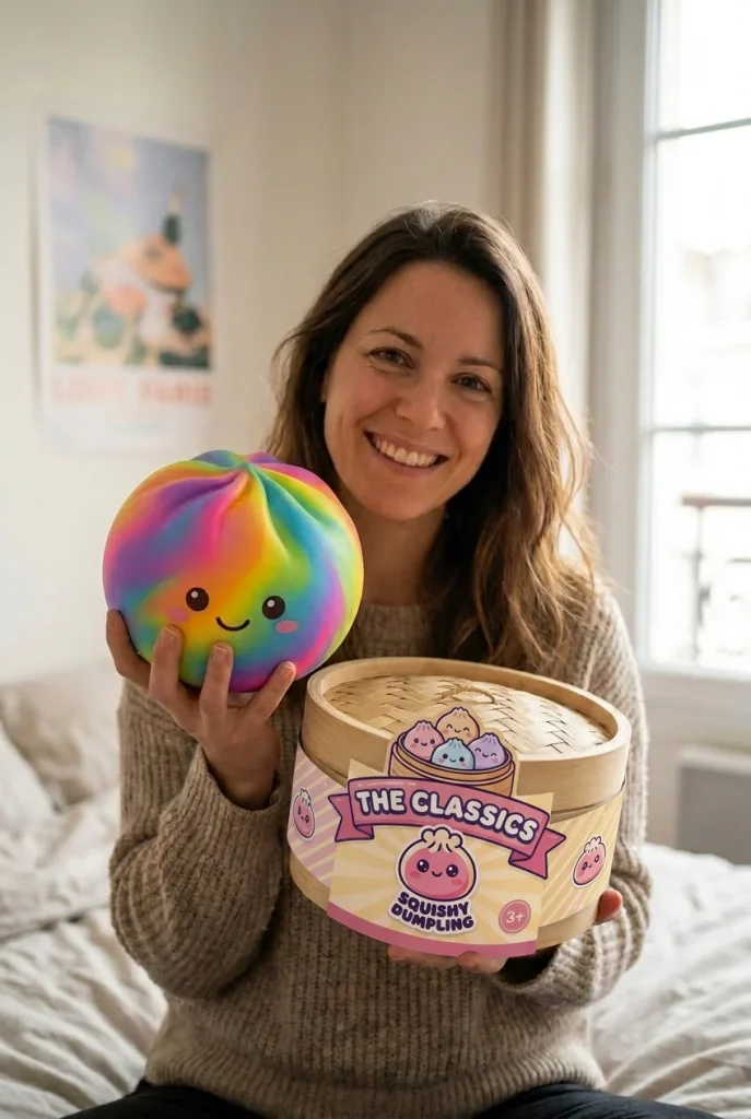 Rainbow Dumpling Squishy with its box