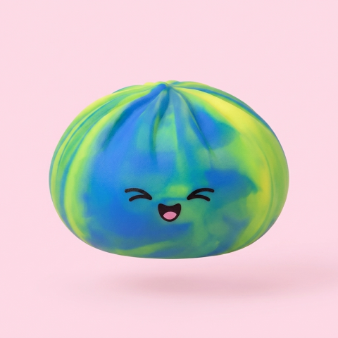 Rainbow Dumpling Squishy being squeezed, soft slow-rise foam