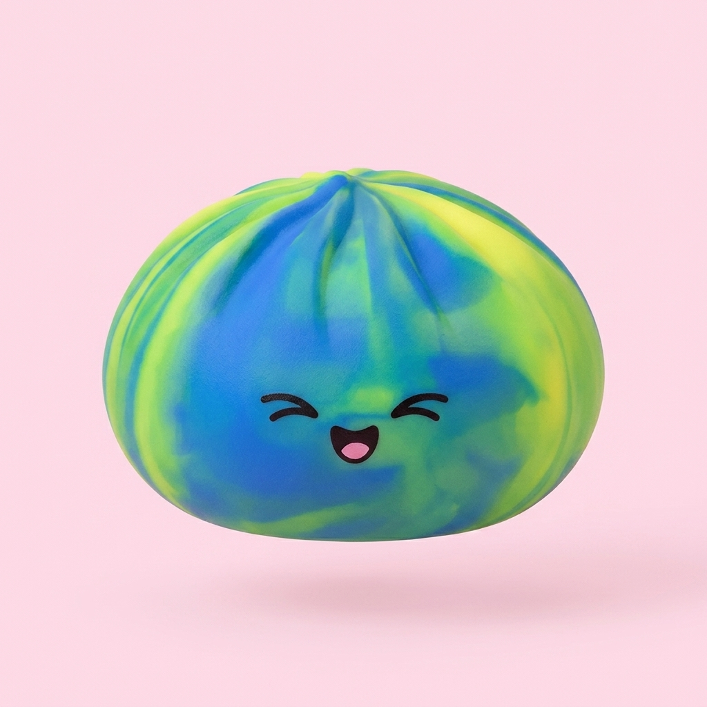 Rainbow Dumpling Squishy being squeezed, soft slow-rise foam