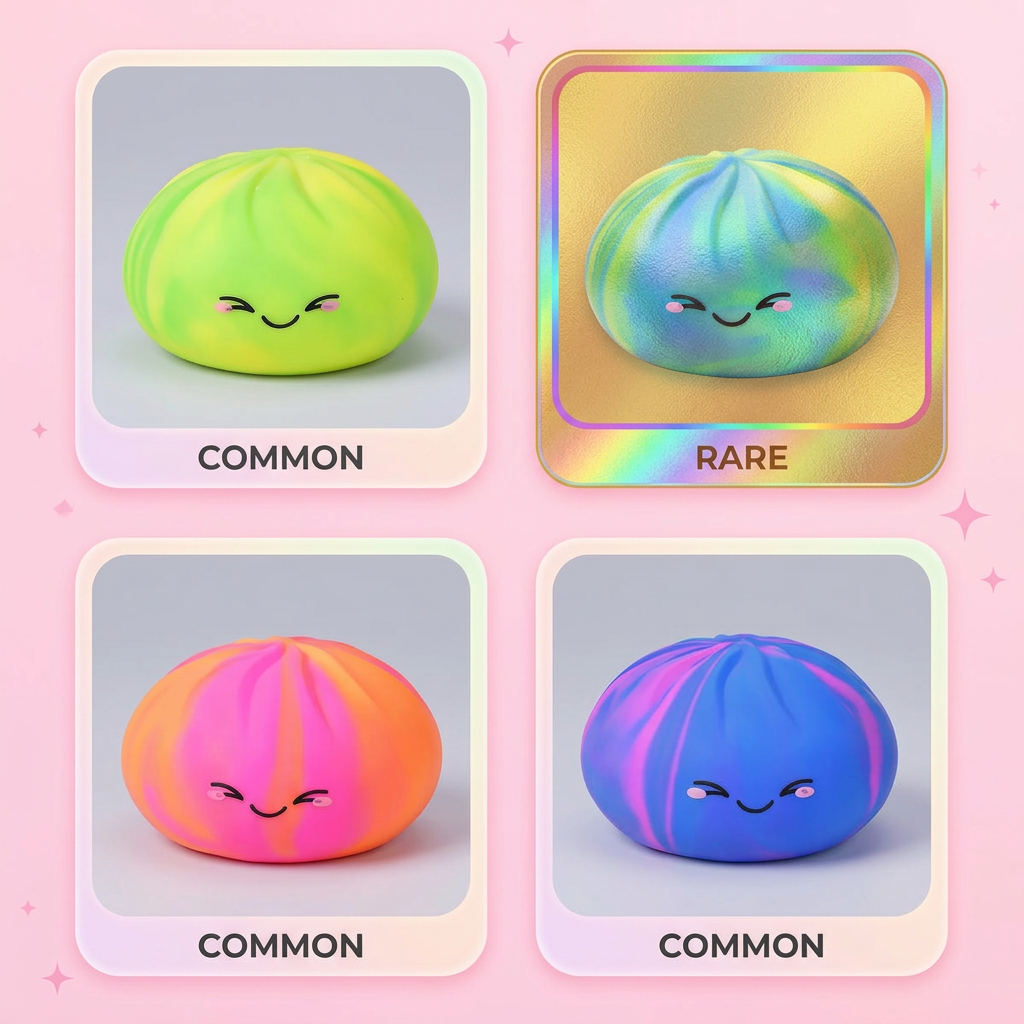 Rainbow Dumpling Squishy being squeezed, soft slow-rise foam