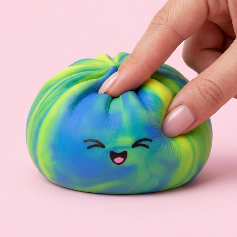 Rainbow Dumpling Squishy being squeezed, soft slow-rise foam