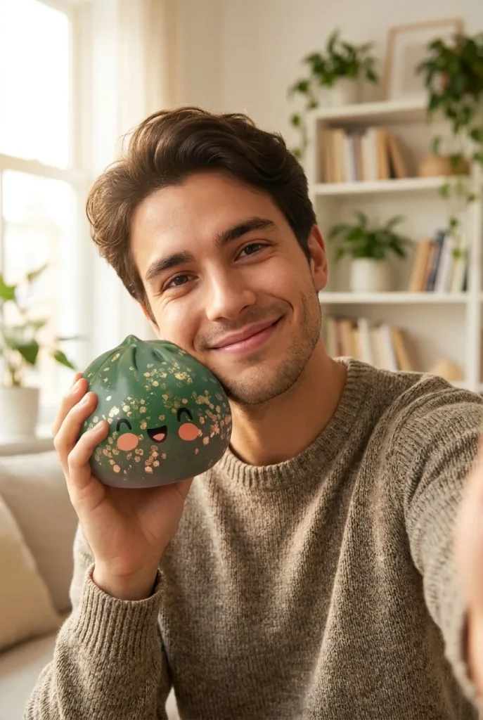 Emerald Green Glitter Dumpling Squishy in everyday life
