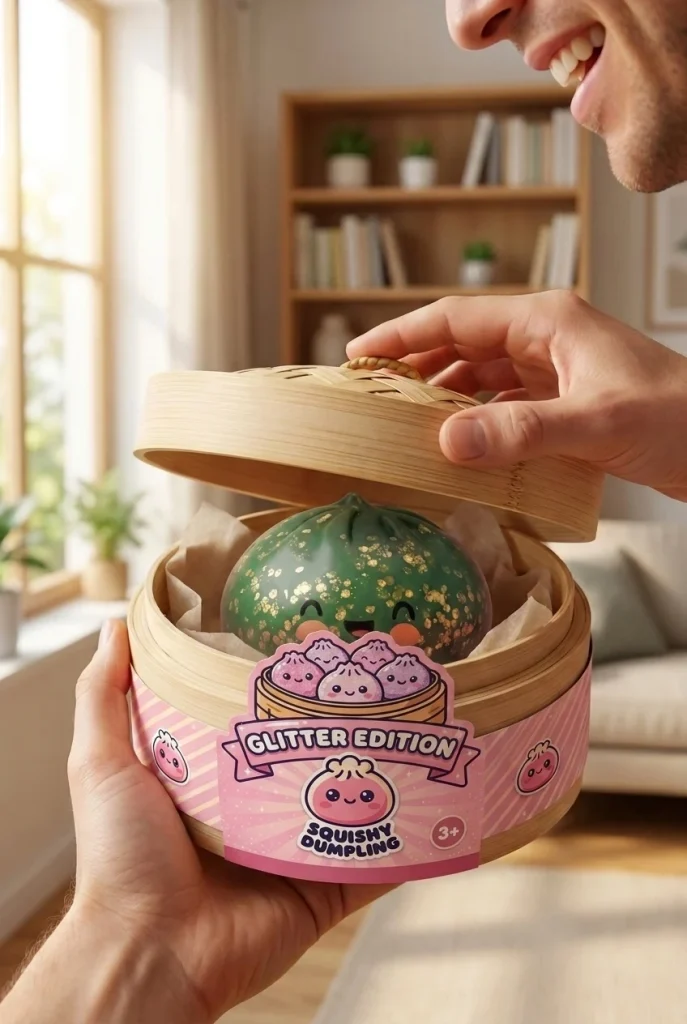 Emerald Green Glitter Dumpling Squishy unboxing moment