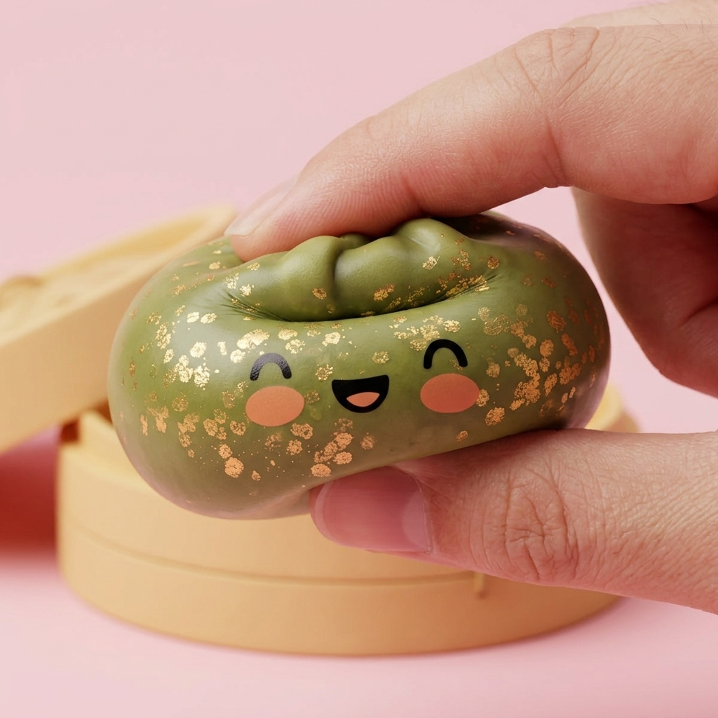 Emerald Green Glitter Dumpling Squishy — slow-rise effect, the foam springs back slowly