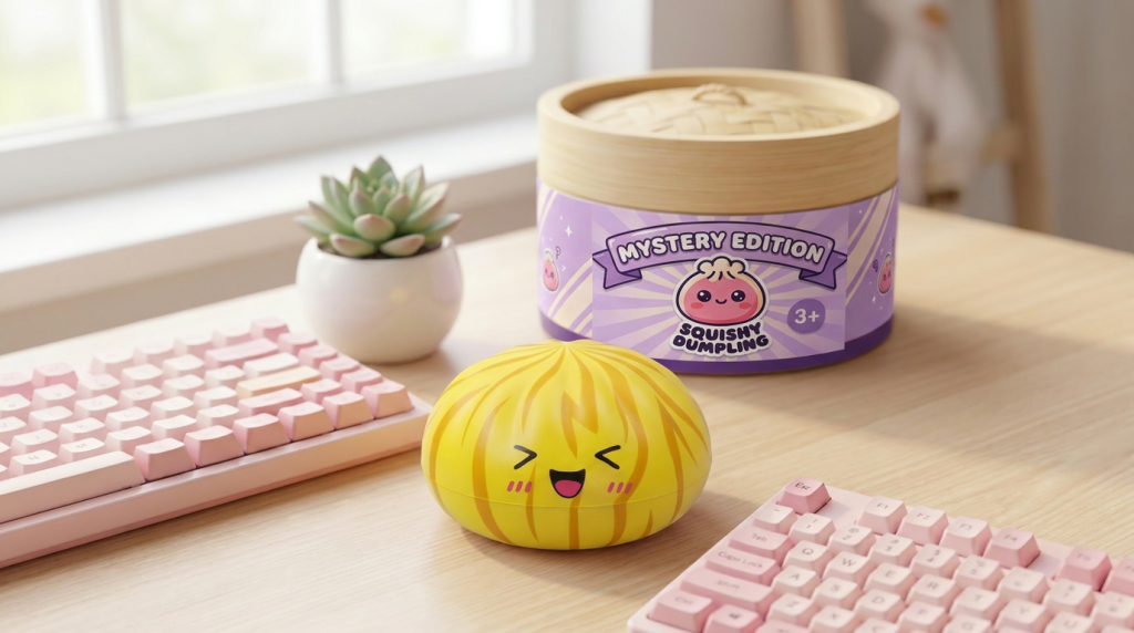 Fluffy Mystery Dumpling Squishy Bun in its kawaii setting