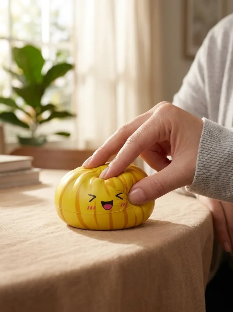 Fluffy Mystery Dumpling Squishy Bun mid-squish