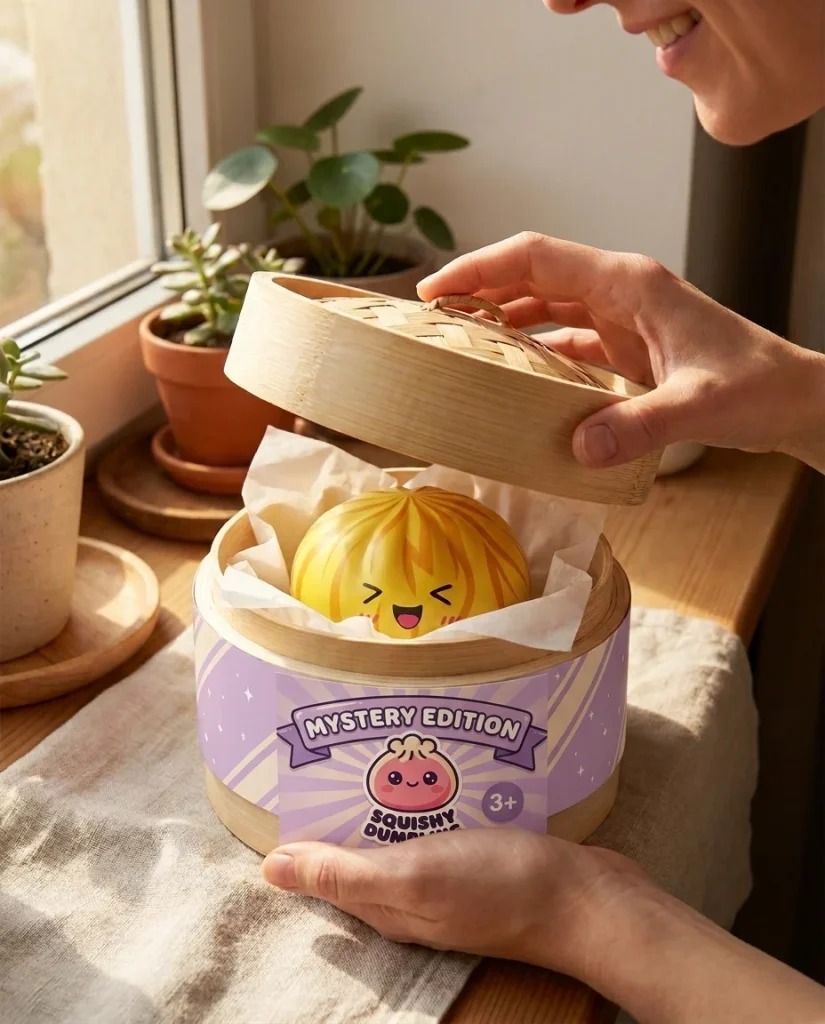 Fluffy Mystery Dumpling Squishy Bun unboxing moment