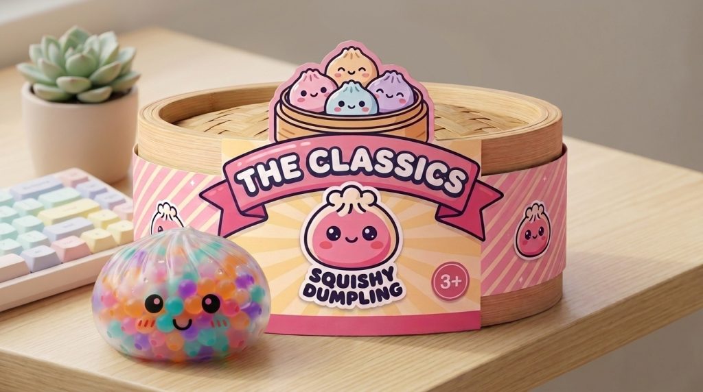 Multicolour Squishy Dumpling in its kawaii setting