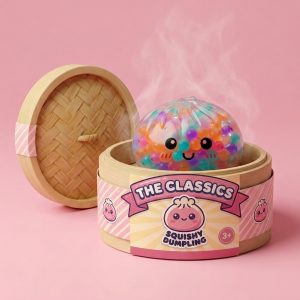 Multicolour Squishy Dumpling in its bamboo steamer box