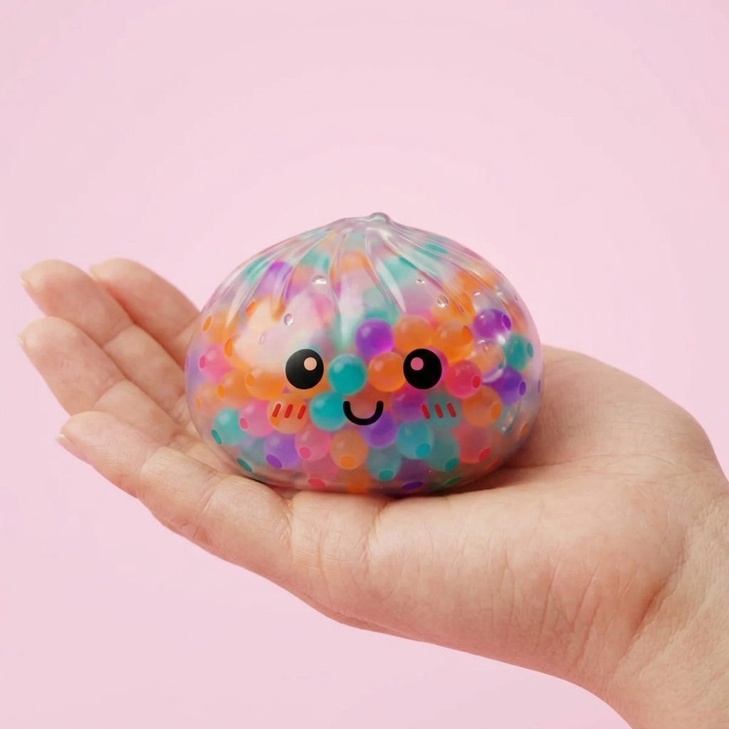 Multicolour Squishy Dumpling held in hand, actual size