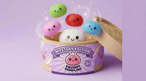 Squishy Dumpling Mystery Box being squeezed, soft slow-rise foam