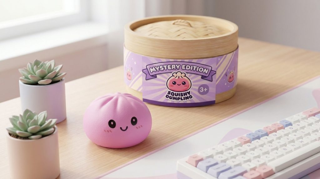 Squishy Dumpling Mystery Box in its kawaii setting