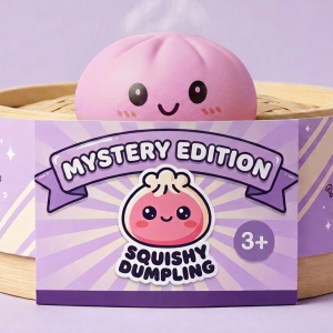 Squishy Dumpling Mystery Box in its bamboo steamer box