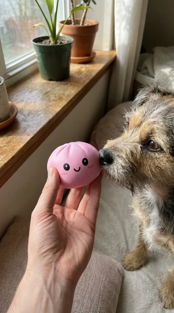 Squishy Dumpling Mystery Box with a plush friend