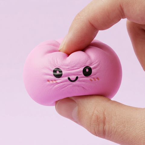 Squishy Dumpling Mystery Box being squeezed, soft slow-rise foam