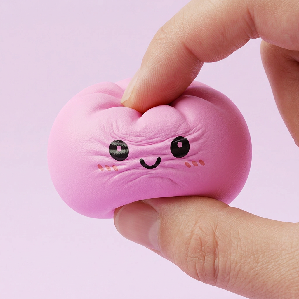 Squishy Dumpling Mystery Box being squeezed, soft slow-rise foam