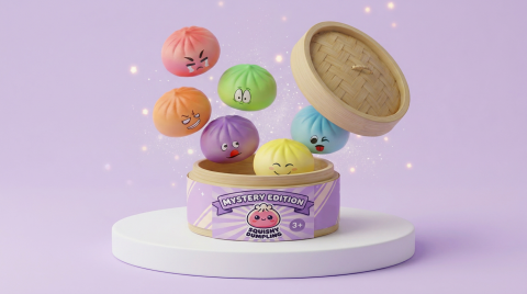 Dumpling Squishy Mystery Bun Surprise being squeezed, soft slow-rise foam