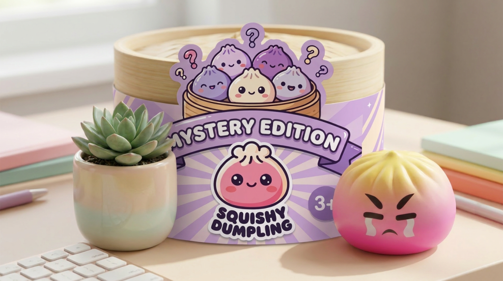 Dumpling Squishy Mystery Bun Surprise in its kawaii setting