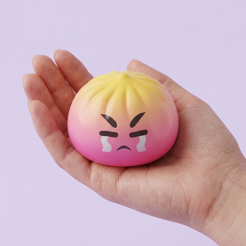 Dumpling Squishy Mystery Bun Surprise held in hand, actual size